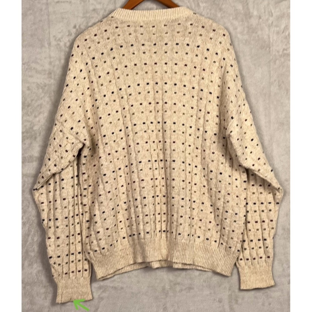 Vintage Mens Grandpa Sweater Van Heusen Henley XL Birds Eye Squares Dots 90s USA - Picture 10 of 10